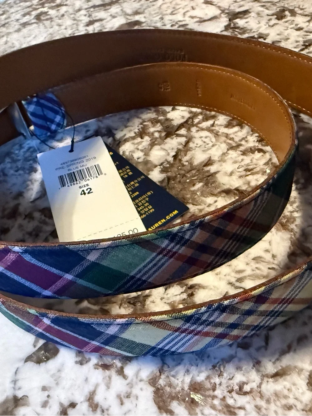 Polo Golf Ralph Lauren Men's Plaid Golf Belt Size 42 NWT Multicolor Leather